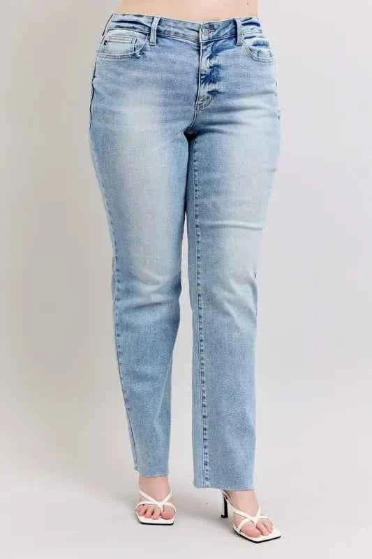 Judy Blue Plus Size Women's Jeans - Full Size Mid Rise Light Wash Dad Jeans