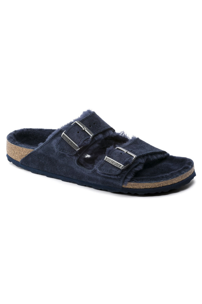 Birkenstock Arizona Shearling Suede Leather Narrow Width In Night