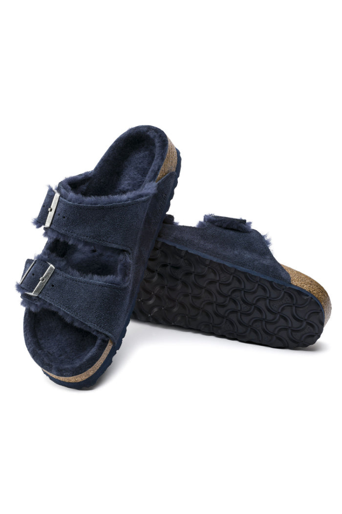 Birkenstock Arizona Shearling Suede Leather Narrow Width In Night