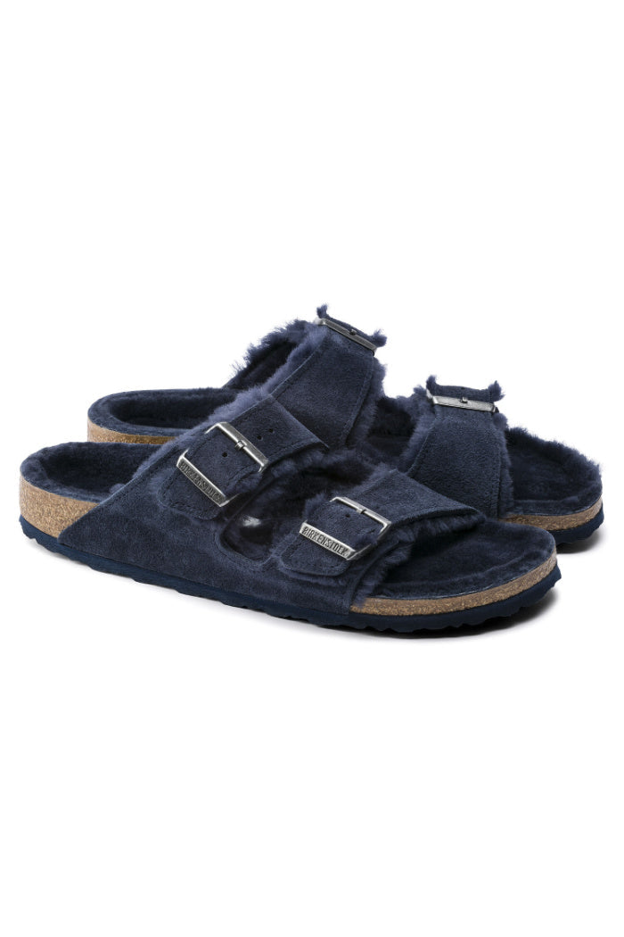 Birkenstock Arizona Shearling Suede Leather Narrow Width In Night