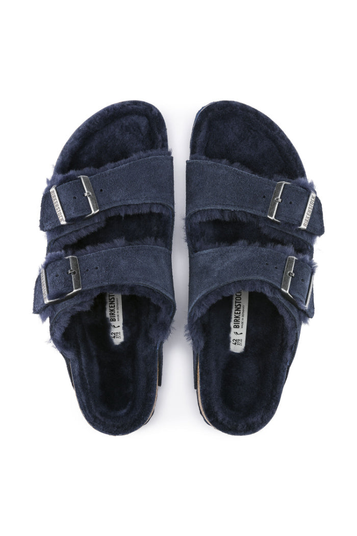 Birkenstock Arizona Shearling Suede Leather Narrow Width In Night