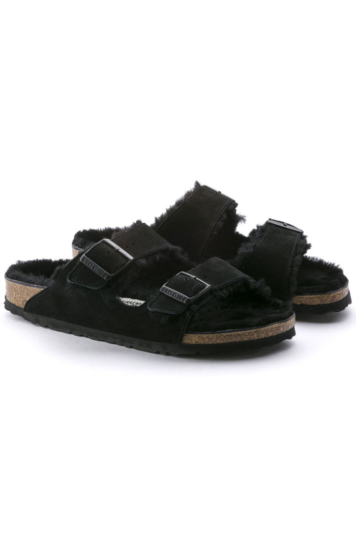 Birkenstock Arizona Shearling in Black Narrow Width
