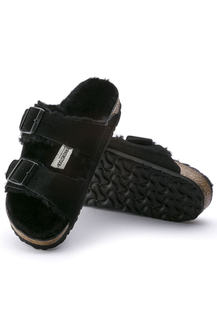 Birkenstock Arizona Shearling in Black Narrow Width