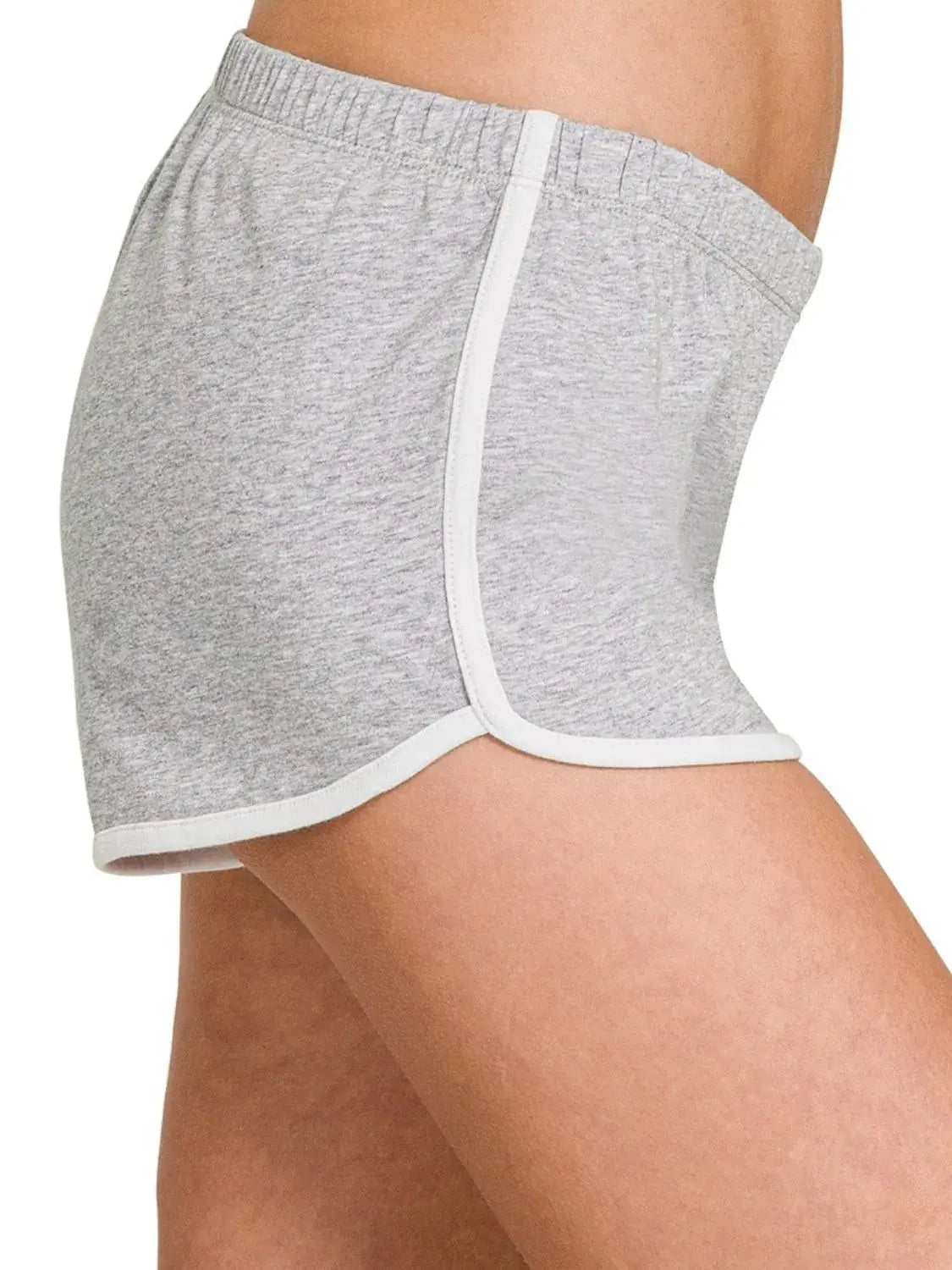 Zenana Elastic Waistband Gray Cotton Lounge Dolphin Hem Shorts