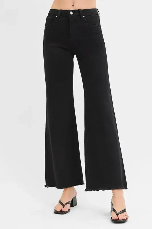 Full Size Tummy Control High Rise Wide Leg Black RISEN Jeans