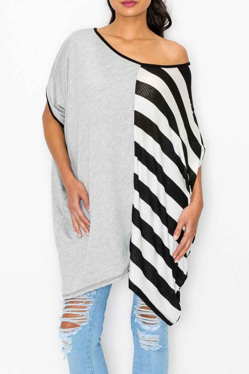 Stripe Oversized Women's Top - Grey/Black Contrast Oversized Women's Top