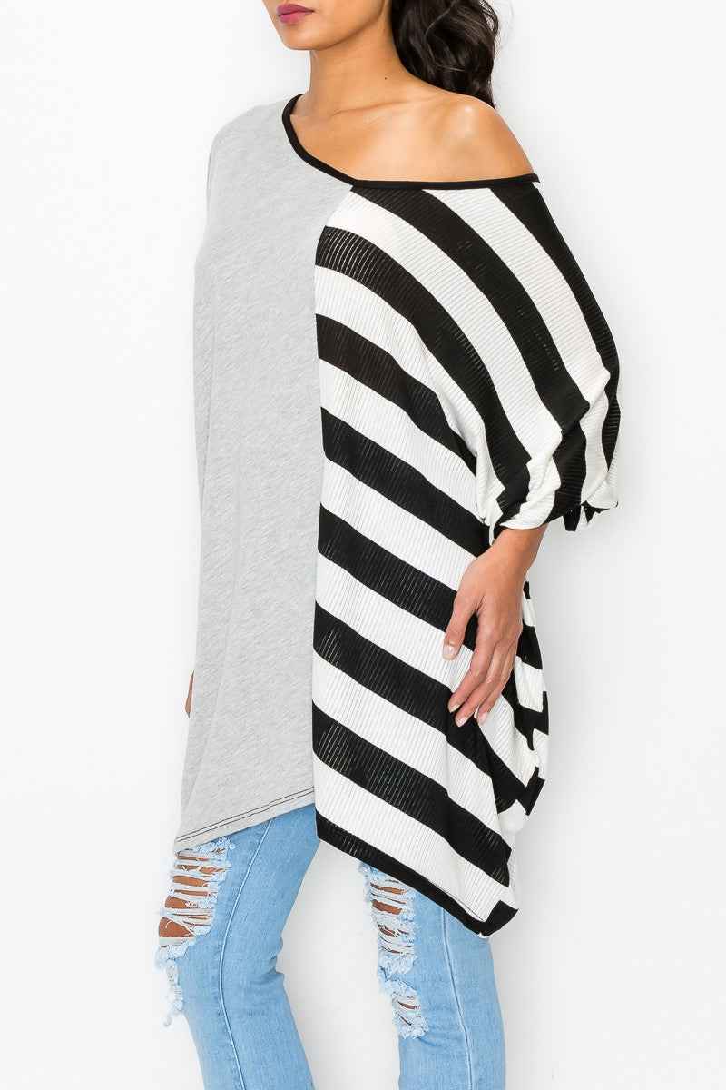Stripe Oversized Women's Top - Grey/Black Contrast Oversized Women's Top