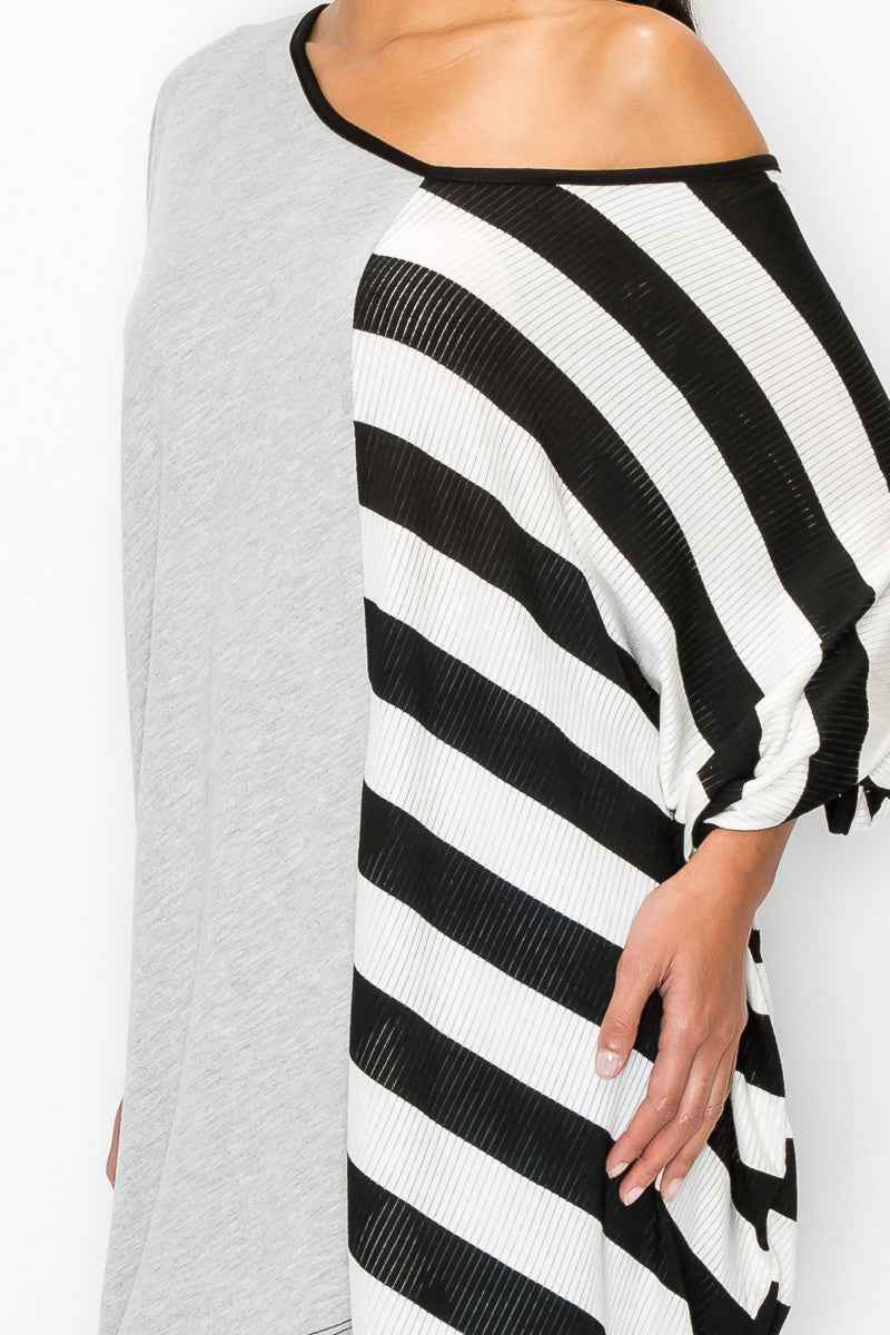 Stripe Oversized Women's Top - Grey/Black Contrast Oversized Women's Top