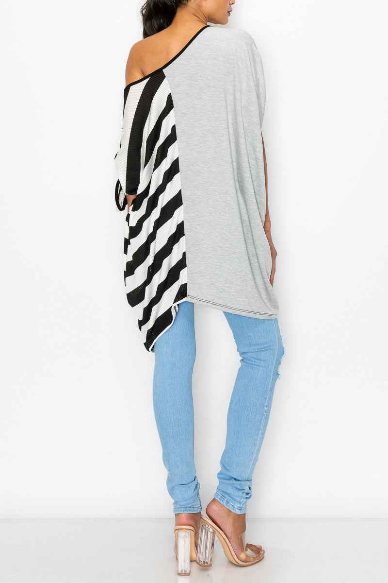 Stripe Oversized Women's Top - Grey/Black Contrast Oversized Women's Top
