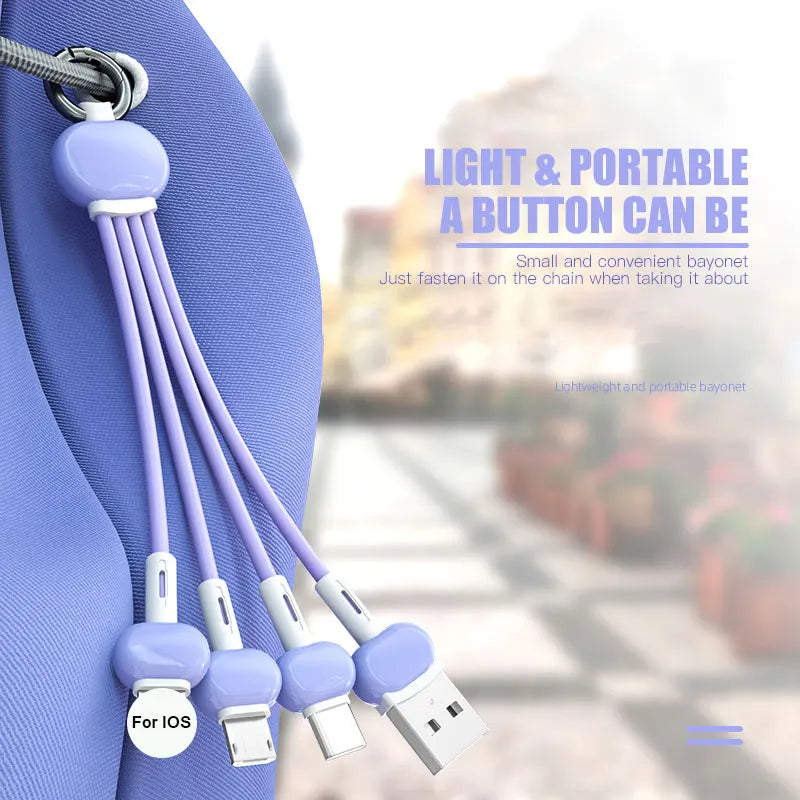 One to three data cable suitable for Android and Apple Type-C keychain three in one charging cable