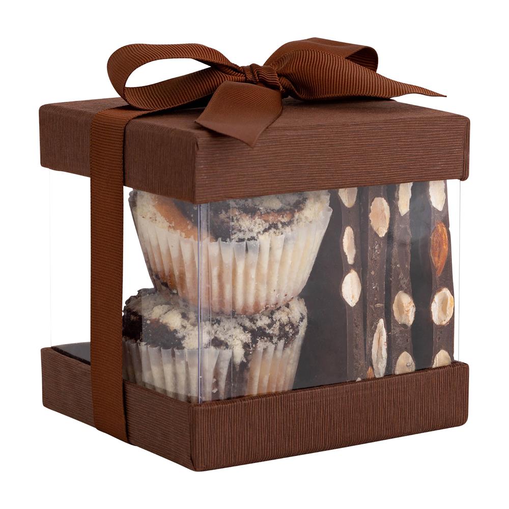 Clear Plastic Gift Boxes Brown Bakery Boxes With Base Lid & Ribbon
