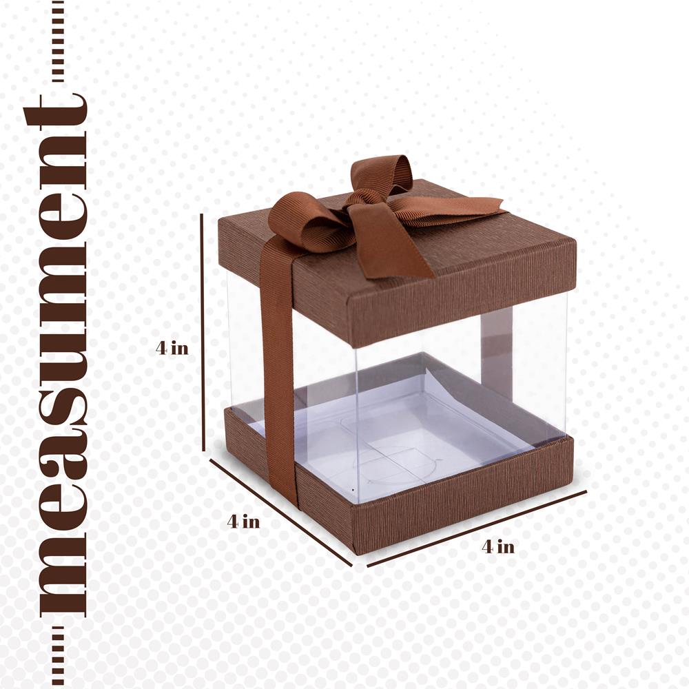 Clear Plastic Gift Boxes Brown Bakery Boxes With Base Lid & Ribbon