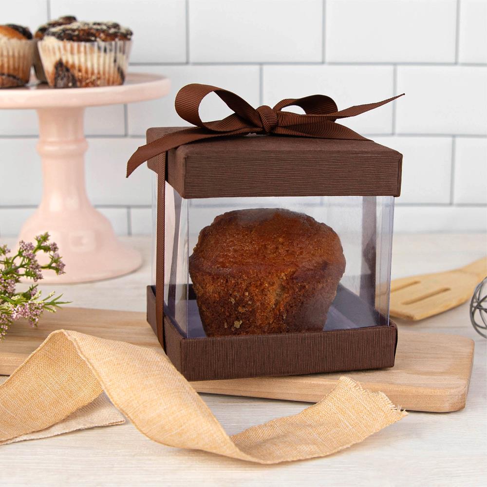 Clear Plastic Gift Boxes Brown Bakery Boxes With Base Lid & Ribbon