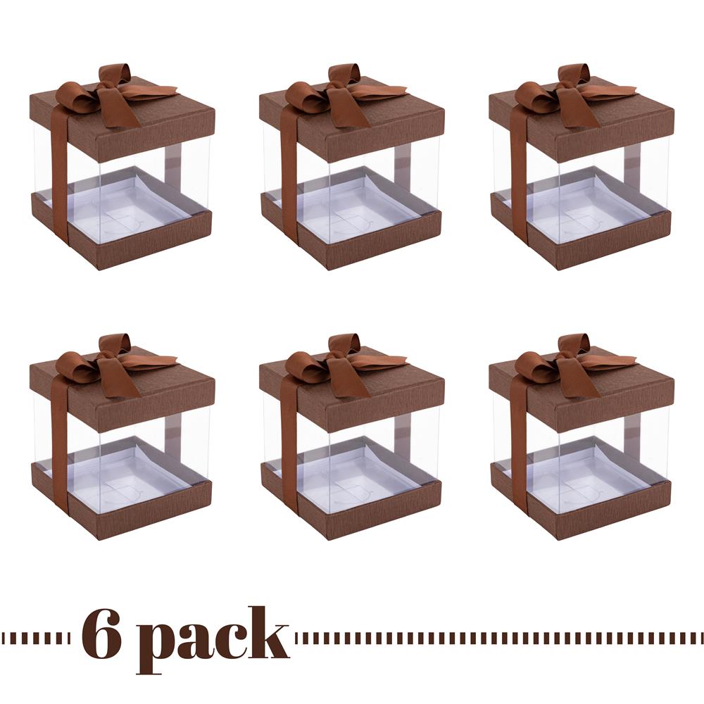 Clear Plastic Gift Boxes Brown Bakery Boxes With Base Lid & Ribbon
