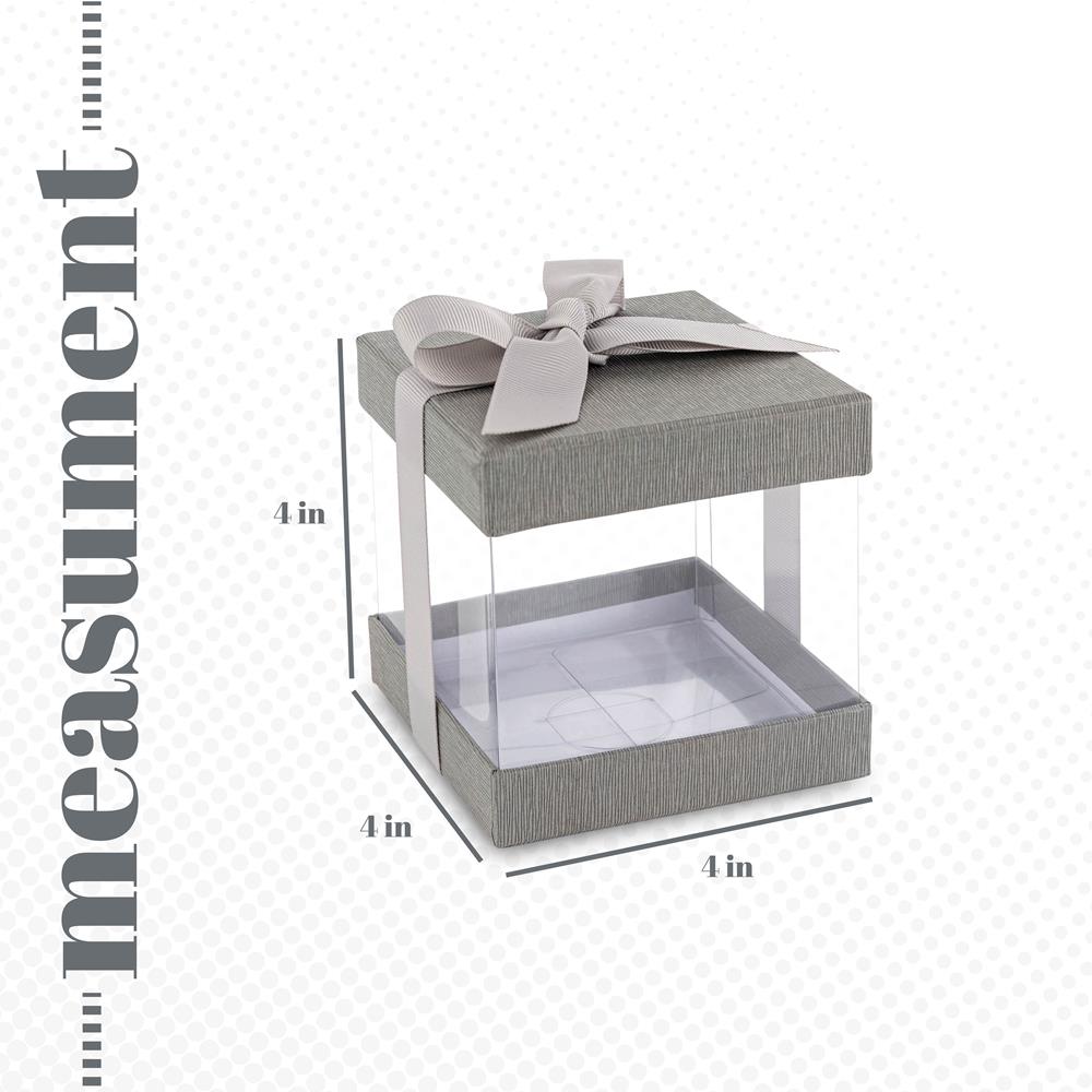Plastic Gift Boxes Gray Bakery Boxes With Base Lid & Ribbon