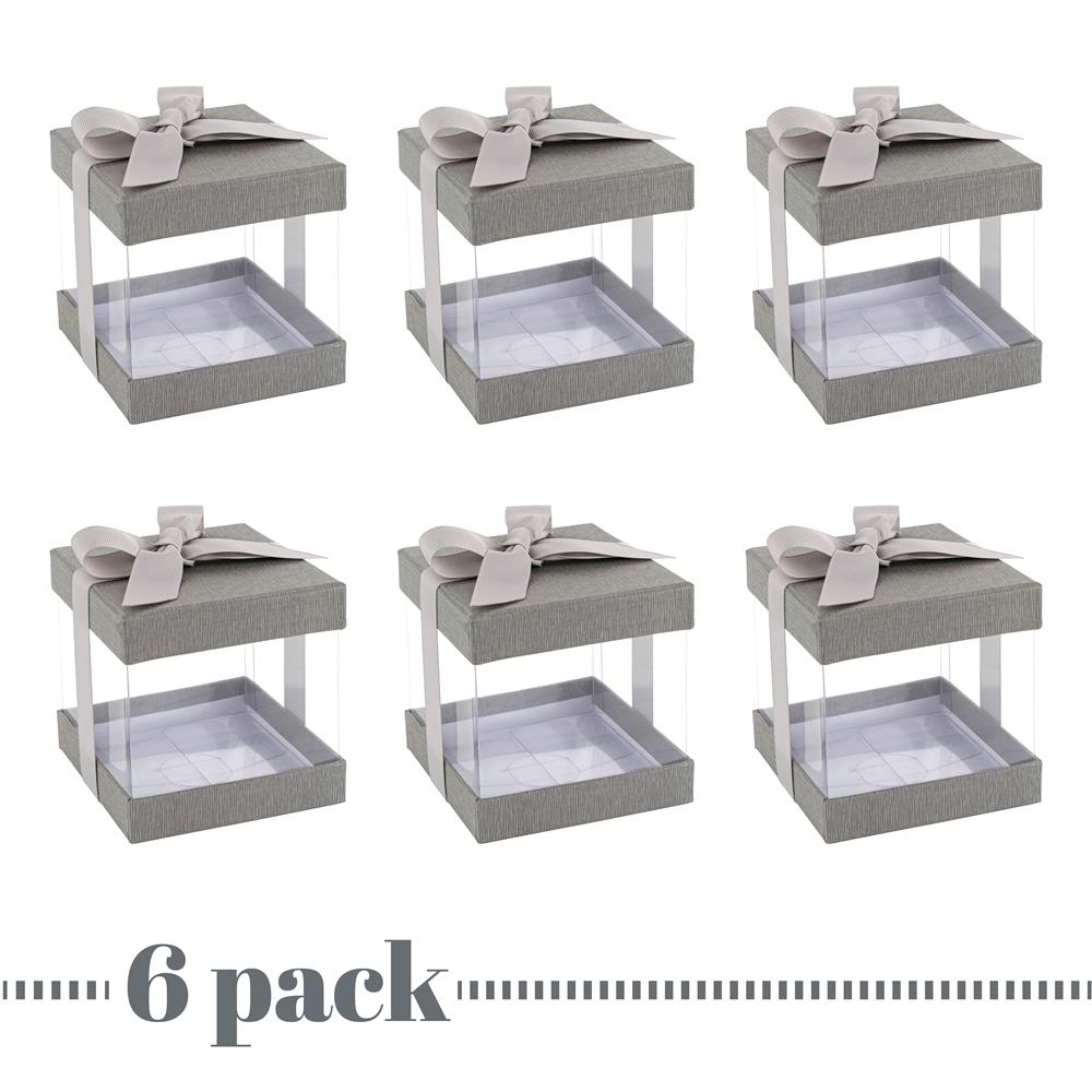 Plastic Gift Boxes Gray Bakery Boxes With Base Lid & Ribbon