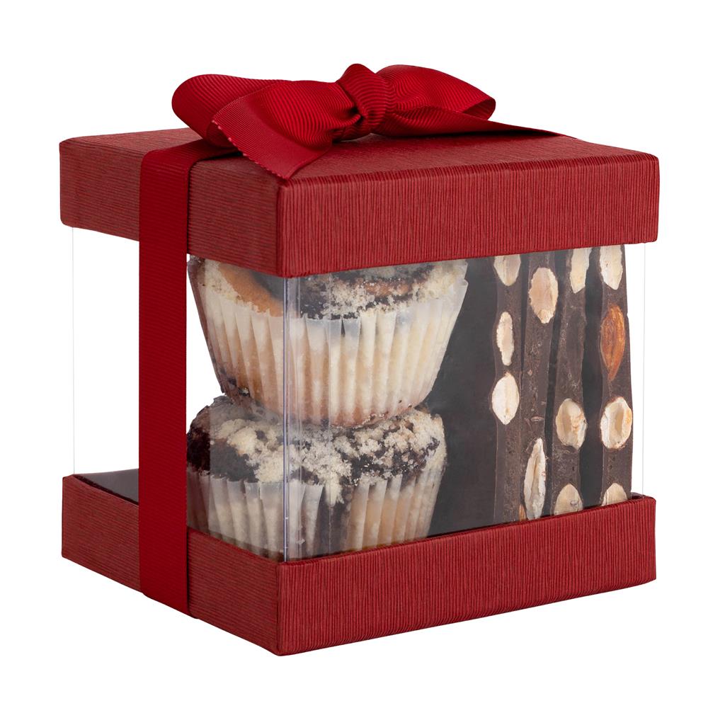 Clear Plastic Gift Boxes Maroon Bakery Boxes With Base Lid & Ribbon