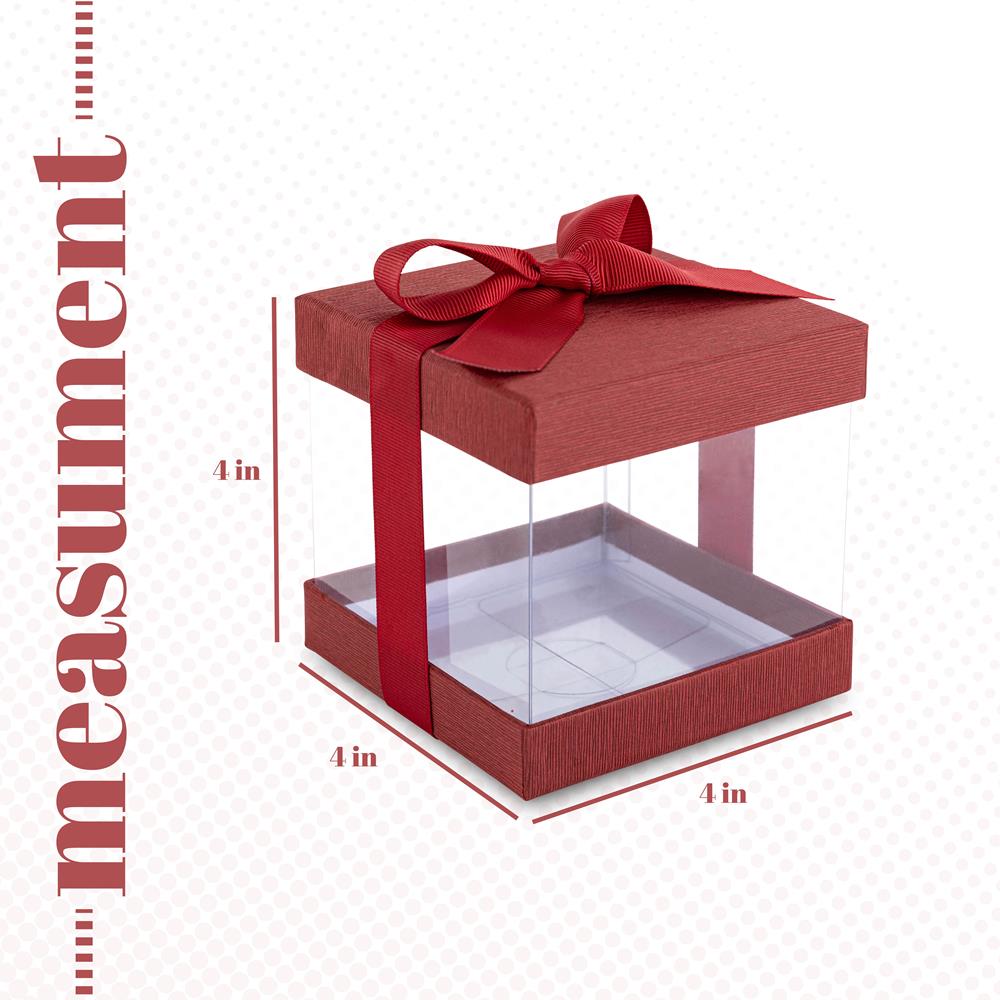 Clear Plastic Gift Boxes Maroon Bakery Boxes With Base Lid & Ribbon