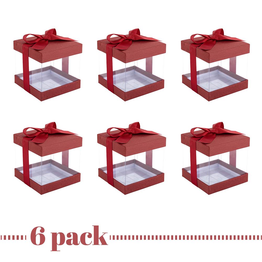 Clear Plastic Gift Boxes Maroon Bakery Boxes With Base Lid & Ribbon