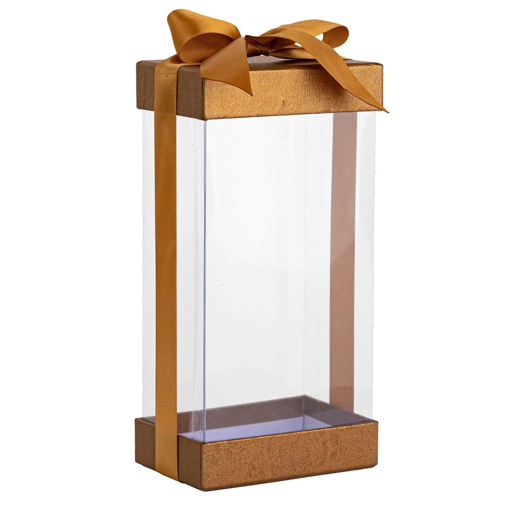 Plastic Gift Boxes Bakery Boxes With Base Lid & Ribbon Gold 7.5X3.75X2.5"
