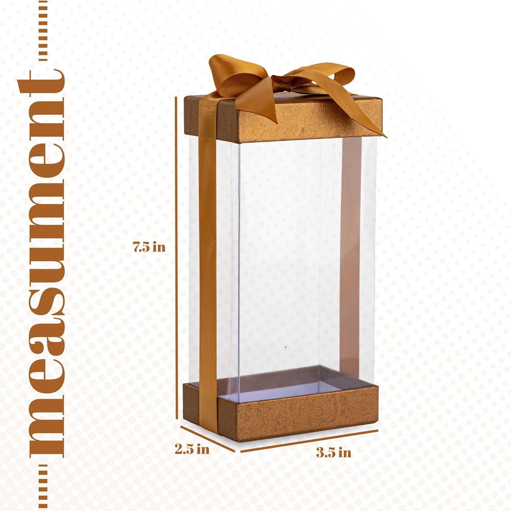 Plastic Gift Boxes Bakery Boxes With Base Lid & Ribbon Gold 7.5X3.75X2.5"