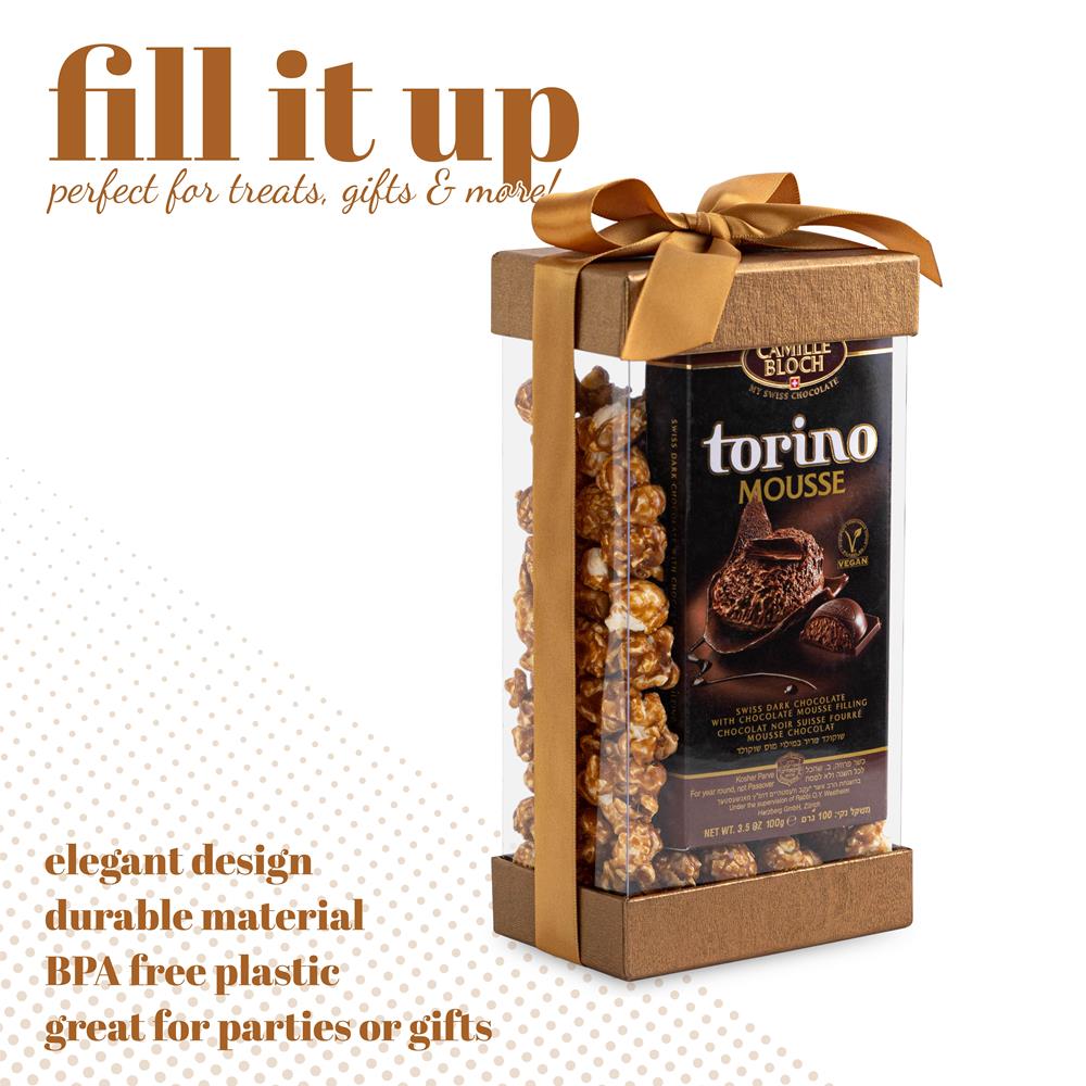 Plastic Gift Boxes Bakery Boxes With Base Lid & Ribbon Gold 7.5X3.75X2.5"