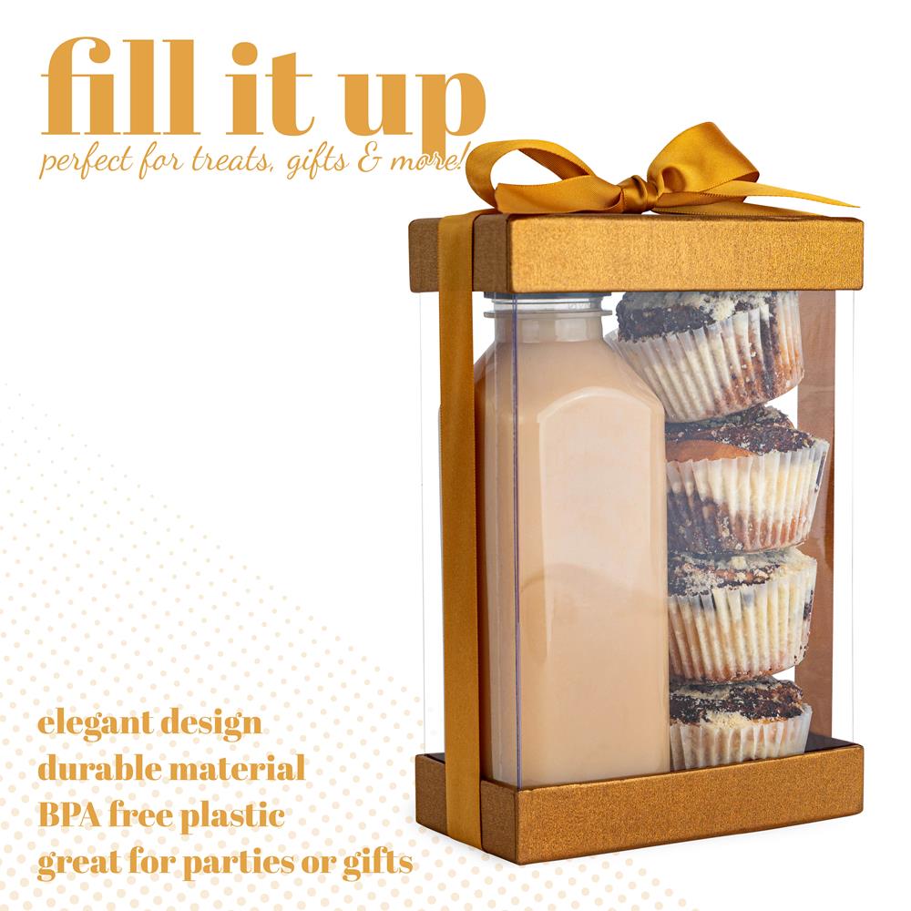 Plastic Gift Boxes 7.5X5X2.5" 6 Pack Bakery Boxes With Base Lid & Ribbon