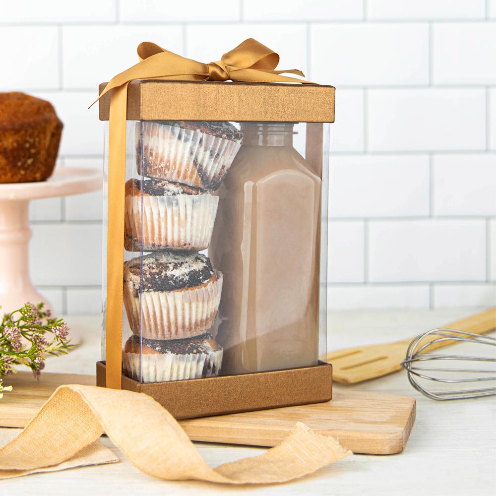 Plastic Gift Boxes 7.5X5X2.5" 6 Pack Bakery Boxes With Base Lid & Ribbon
