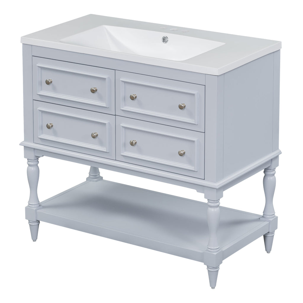 36" Bathroom Vanity Cabinet with Sink Combo Set, Undermount Resin Sink, Free Standing Vanity Set with 4 Drawers Blue