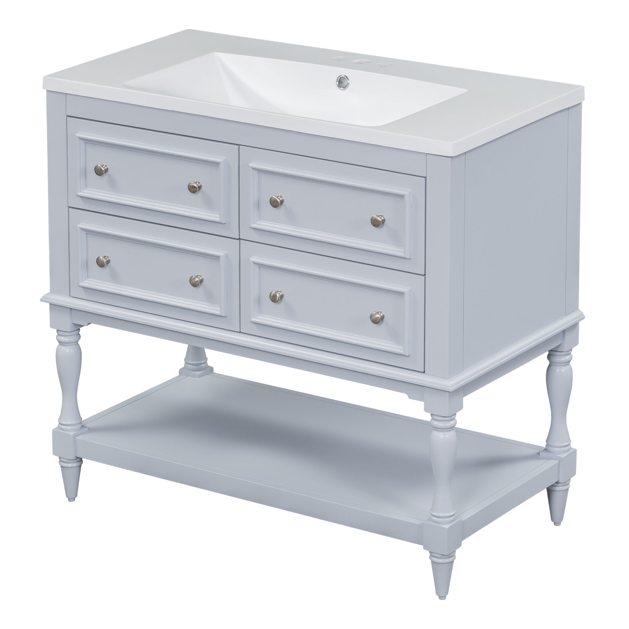36" Bathroom Vanity Cabinet with Sink Combo Set, Undermount Resin Sink, Free Standing Vanity Set with 4 Drawers Blue