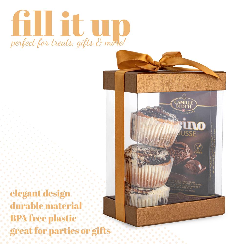 Clear 7X5X3" Gift Boxes 6 Pack Bakery Boxes With Base Lid & Ribbon