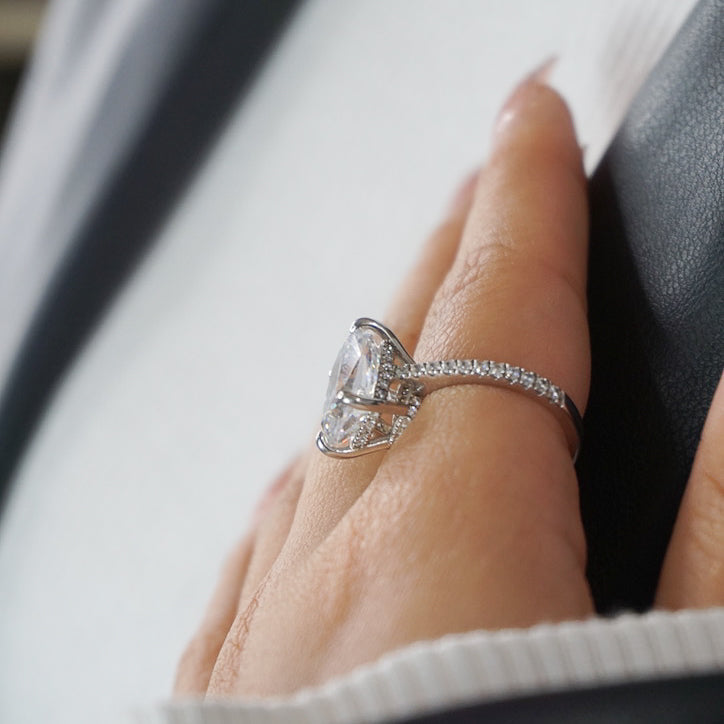 6.0ct Cuhsion Cut Moissanite Lab Diamond Accented Engagement Ring