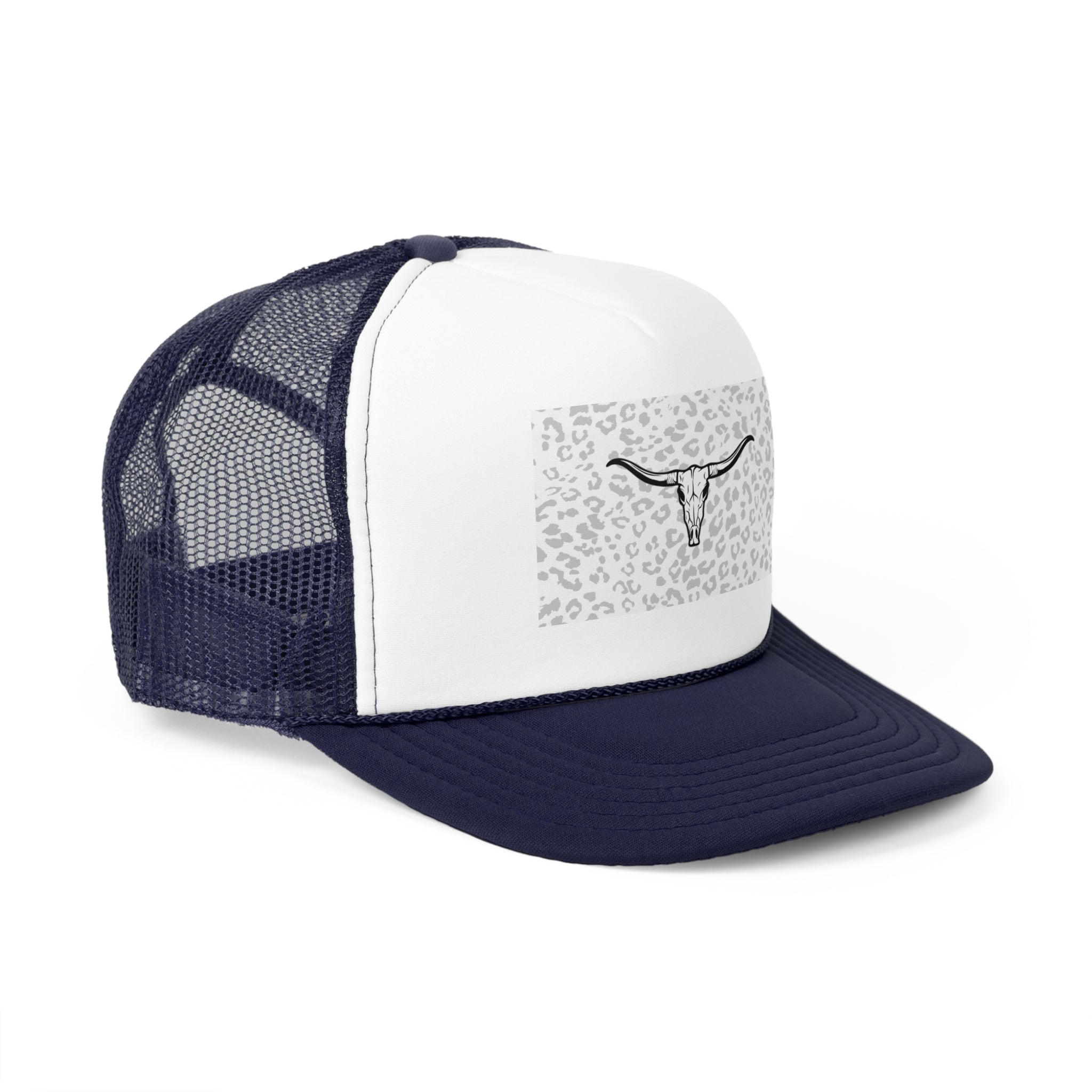 Cheetah Print Cow Skull Trucker Cap