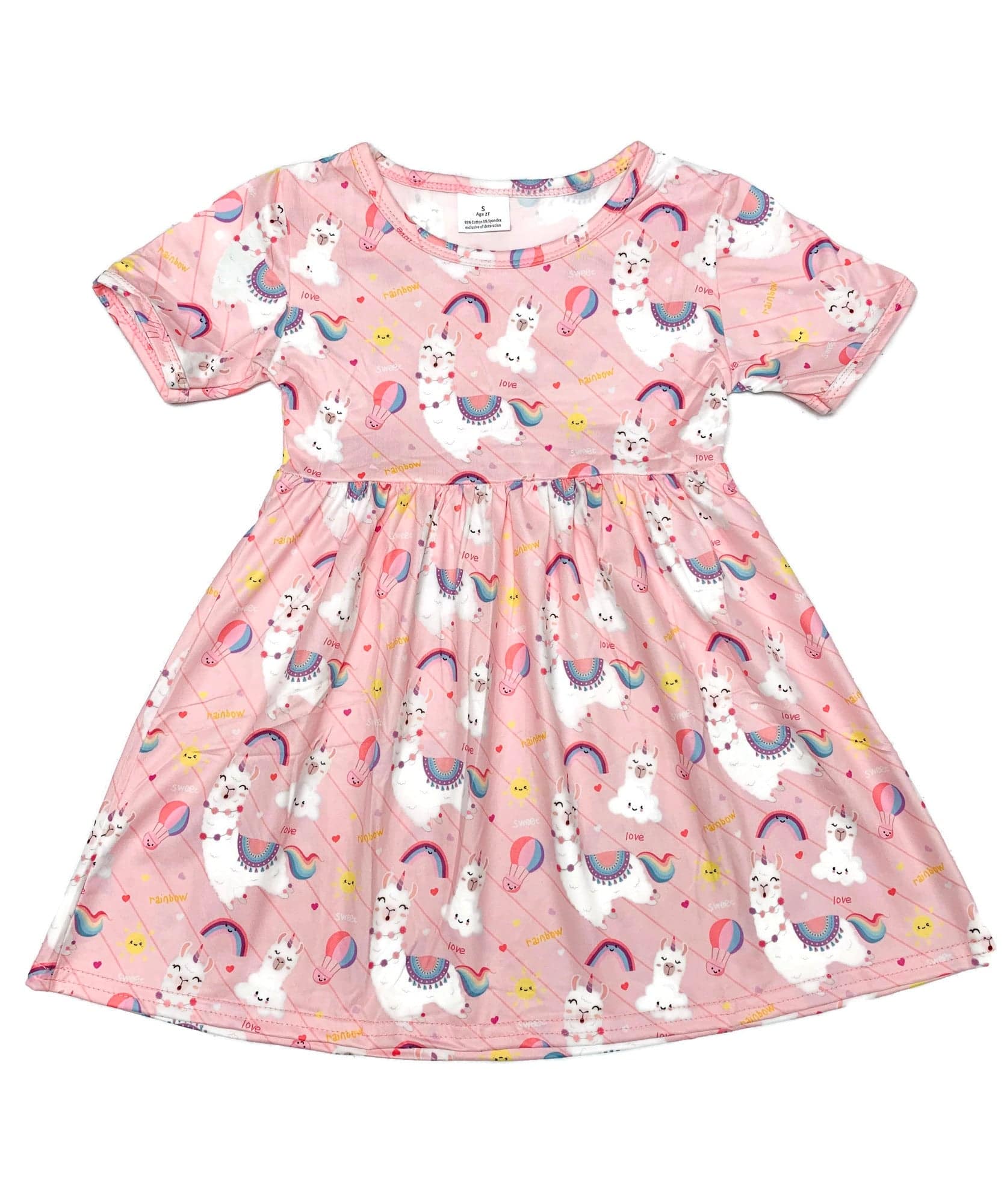 Pink Llama Short Sleeve Milk Silk Dress