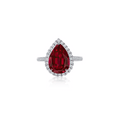 2.0ct Lab Ruby Pear Cut Moissanite Halo Engagement Ring