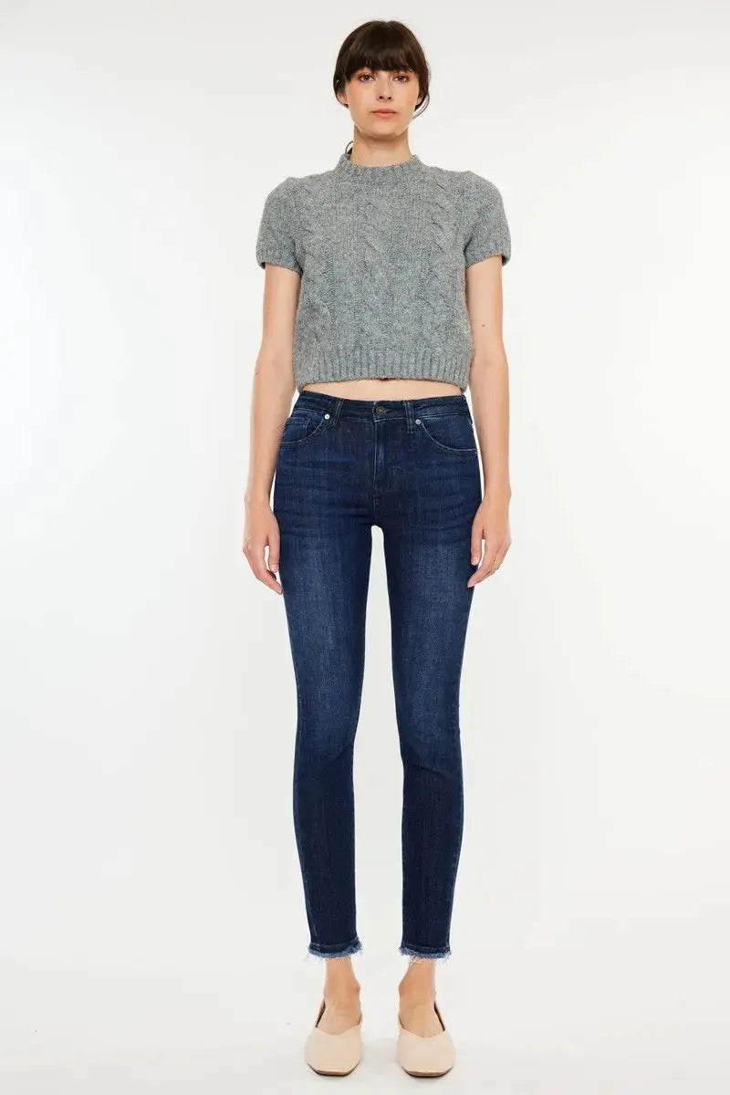 Kancan High-Rise Slim Fit Cropped Raw Hem Jeans