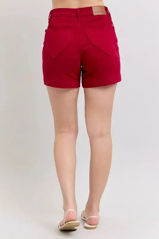 Plus Size High Waist Tummy Control Garment Dyed Heart Shaped Denim Shorts by Judy Blue Jeans