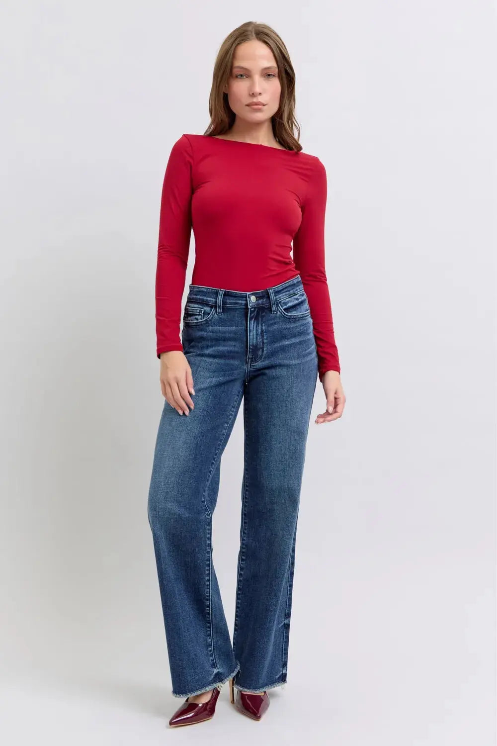 Full Size/Plus Size Raw Hem Mid Rise Judy Blue Jeans