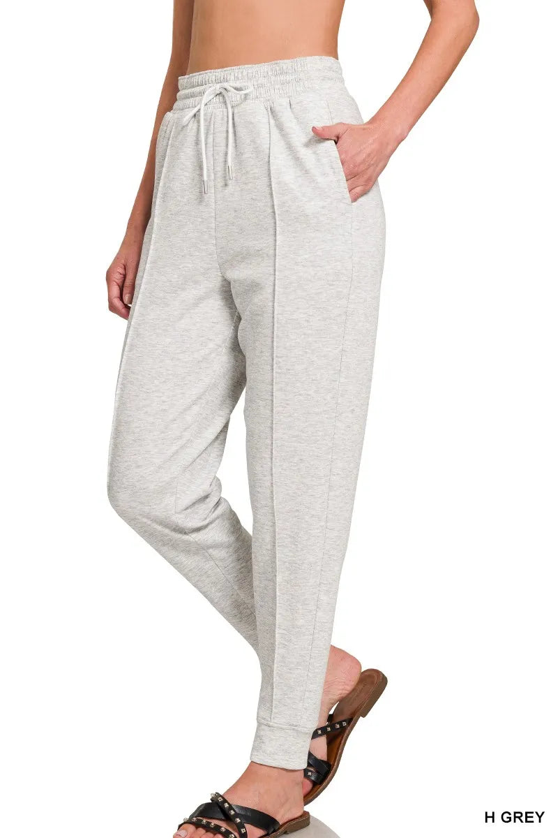 Zenana Drawstring Sweatpants with Pockets in Grey