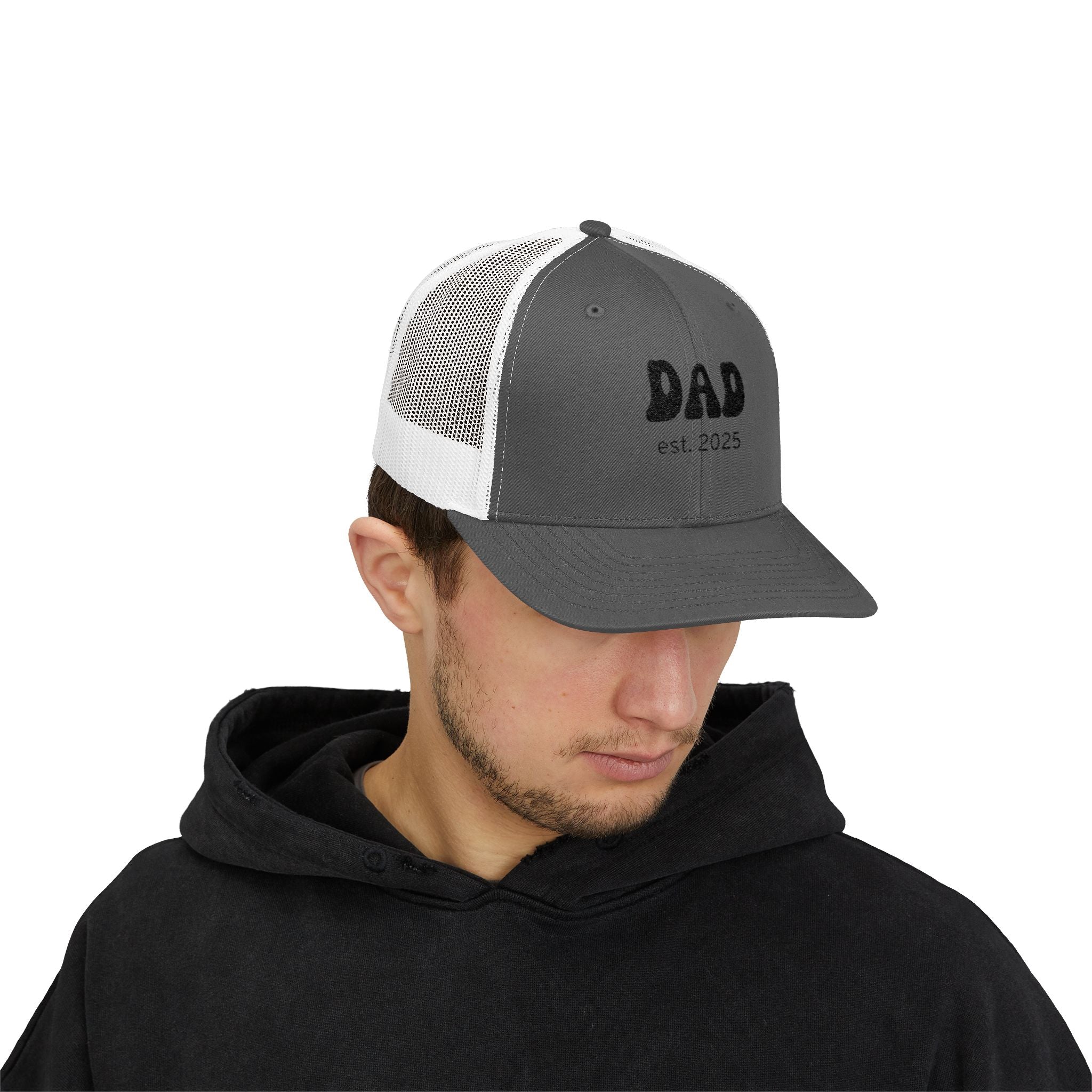 Dad Est. 2025 Snapback Trucker Cap, New Dad Gift, Father's Day Hat, Casual Summer Cap, Memorable Baby Announcement