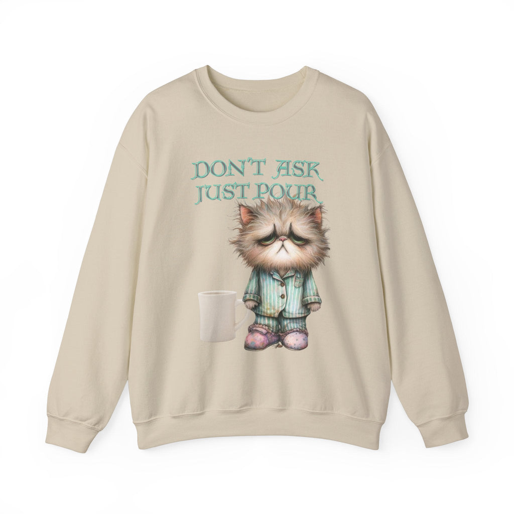 Just Pour Coffee Lover Sweatshirt Women's Top - Funny Cat Lover Gift, Cozy Apparel