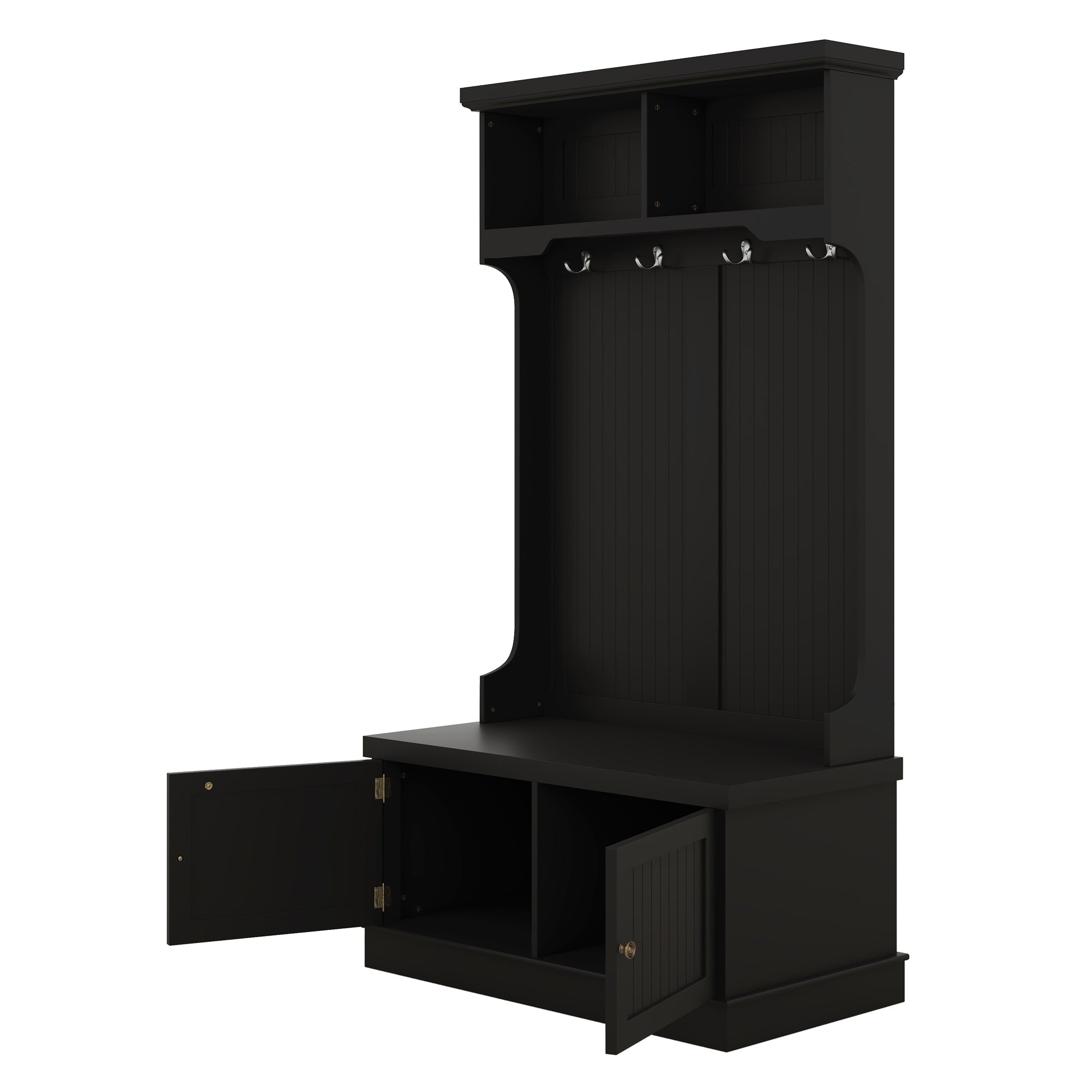 Hall Tree with Storage Shoe Bench for Entryway and Hallway 4-in-1 Design Coat Racks with 4 Hooks for Living Room Black