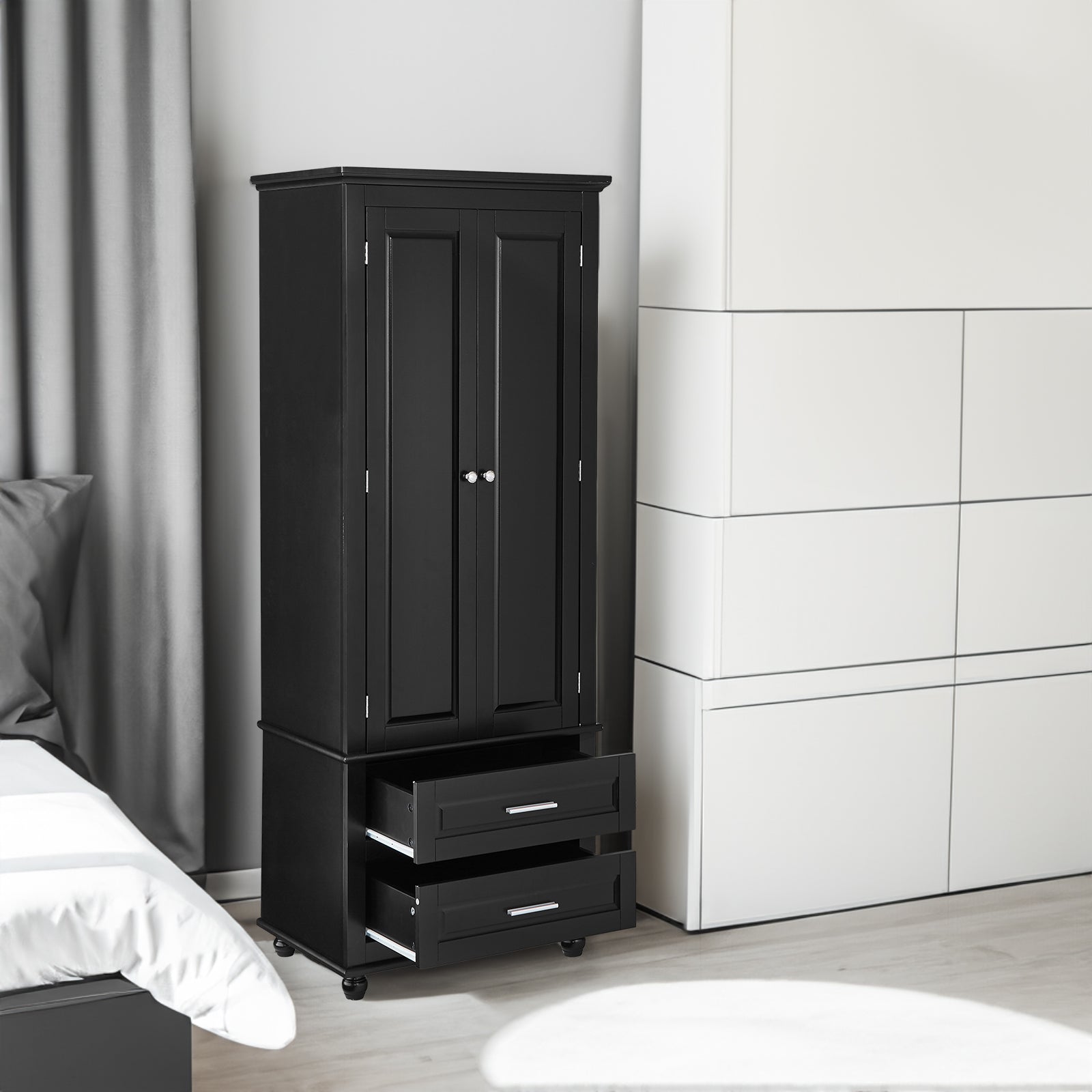 Tall Storage Cabinet with Two Drawers for Bathroom/Office, Black