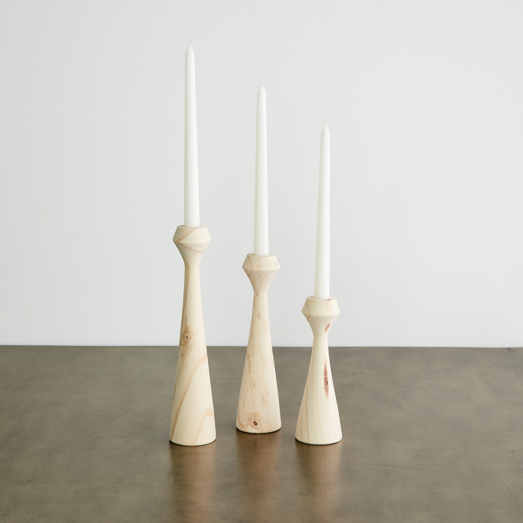 Tapered Diamond Wood Candle Holder in Cognac, Natural and Espresso