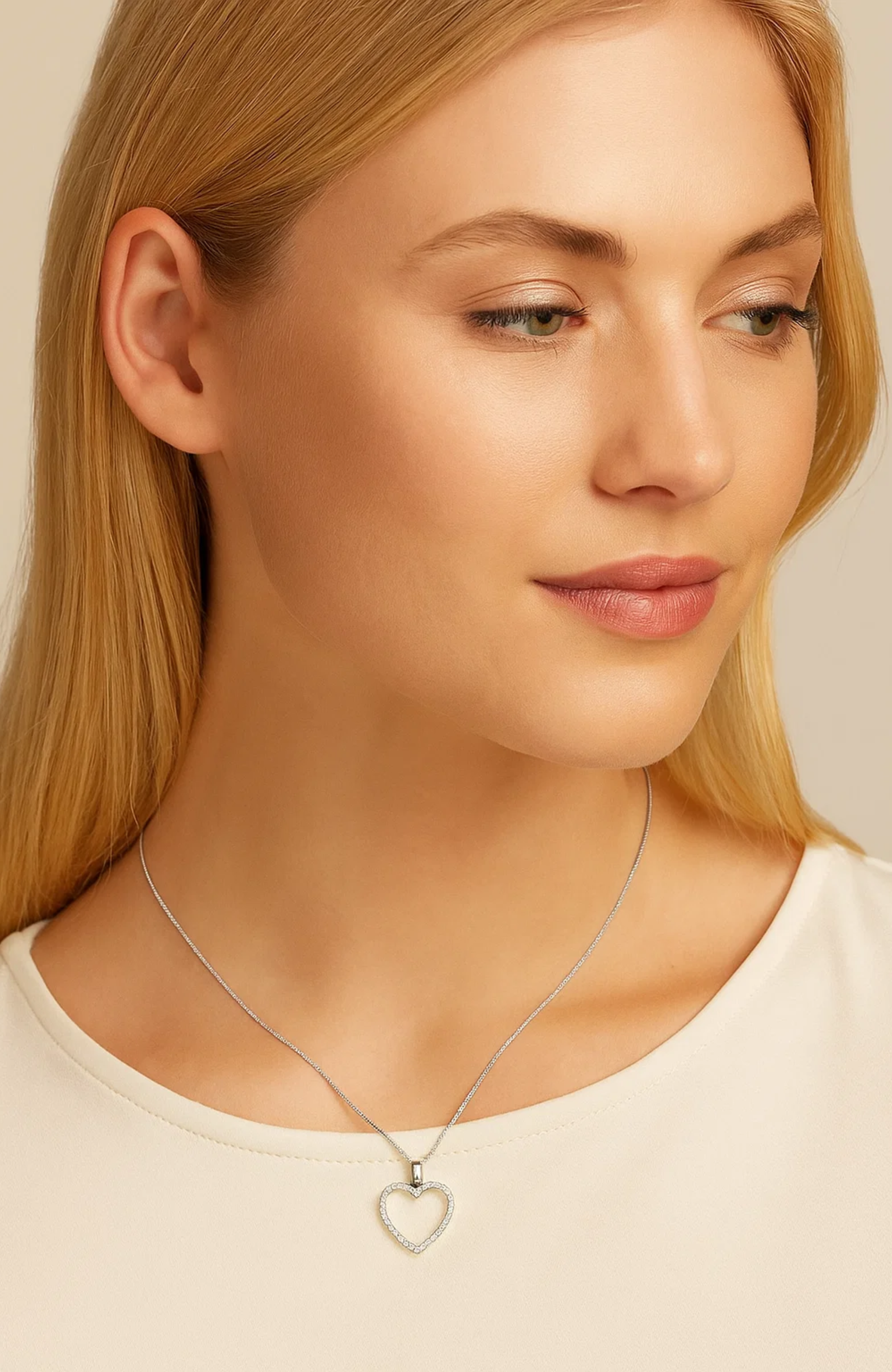 Crystal Heart Necklace with Cubic Zirconia Stones