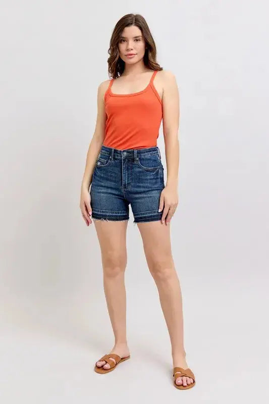 Judy Blue Jeans - Plus Size High Waist Tummy Control Destroy Release Hem Denim Shorts