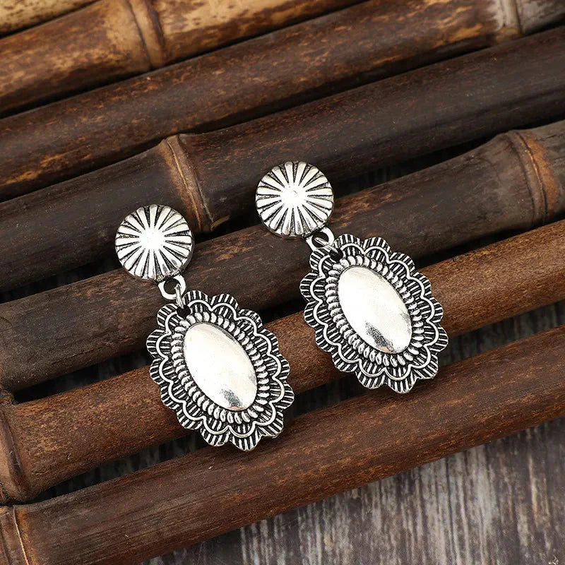 Vintage Floral Engraved Alloy Dangle Earrings