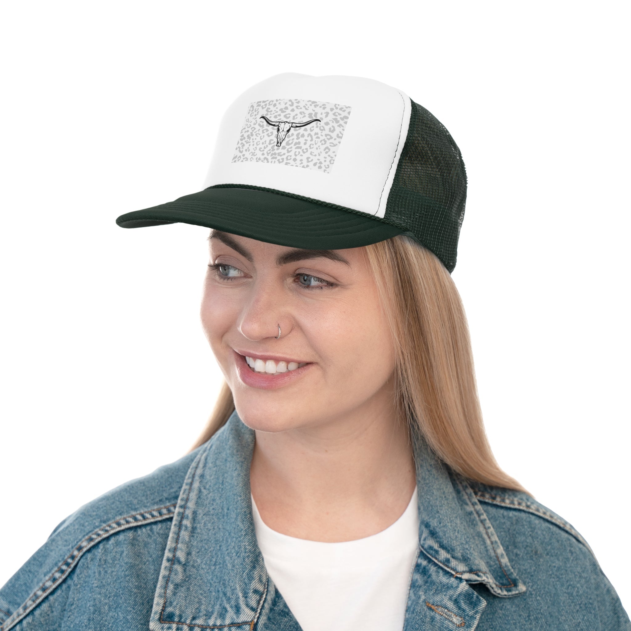 Cheetah Print Cow Skull Trucker Cap