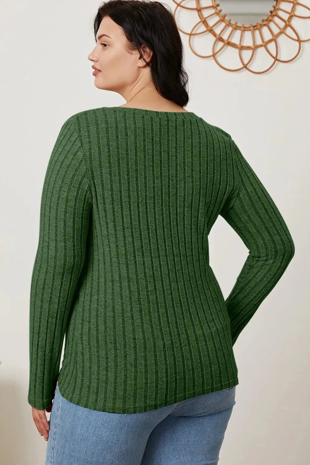 Basic Bae Full Size Ribbed V-Neck Long Sleeve T Shirt for Women
