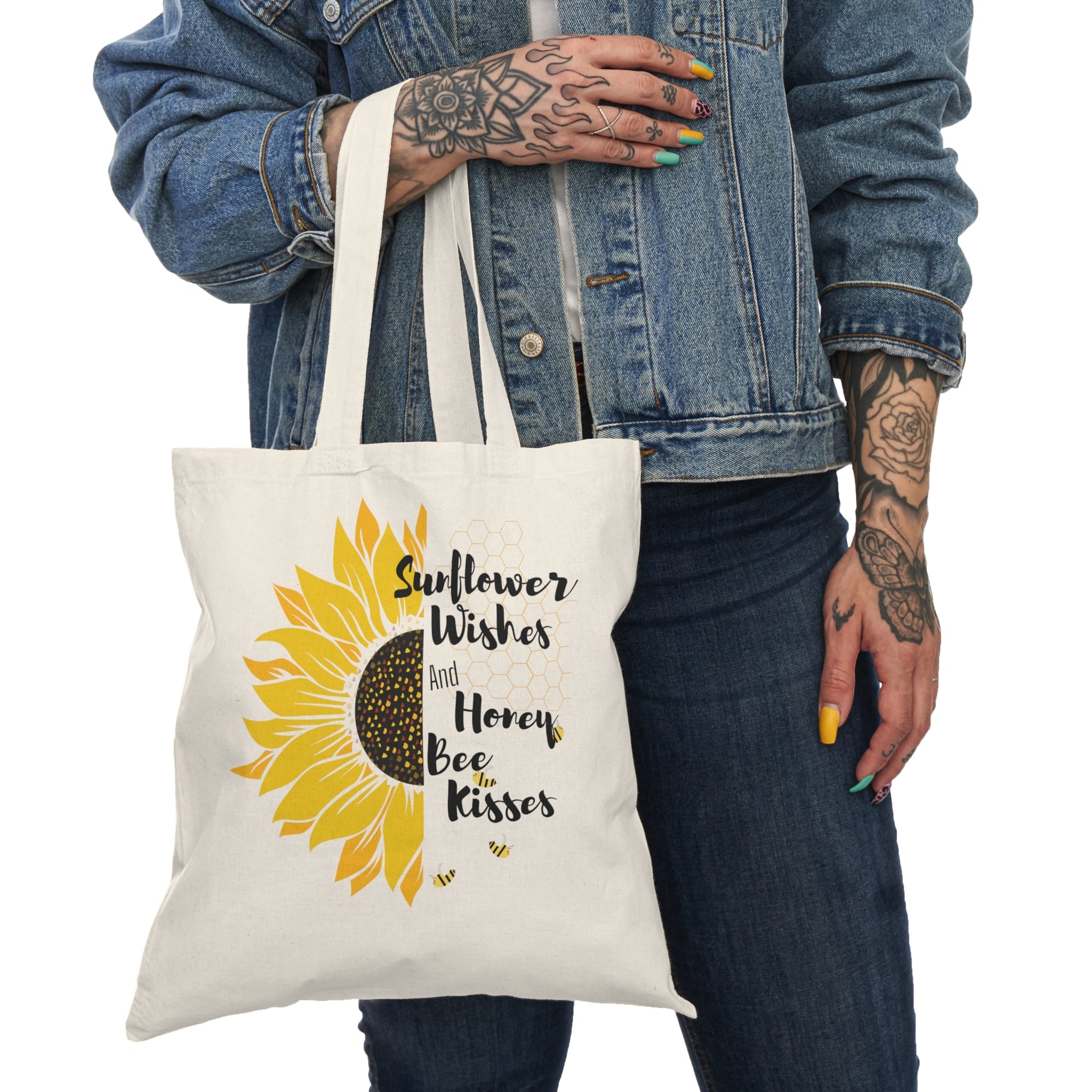 Sunflower Tote Bag with Honey Bees Design